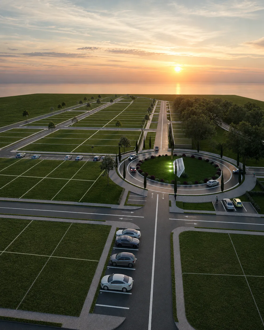 Render aéreo de la glorieta de entrada de Miravista